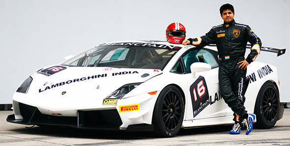 Amer with the Lamborghini Super Trofeo race car