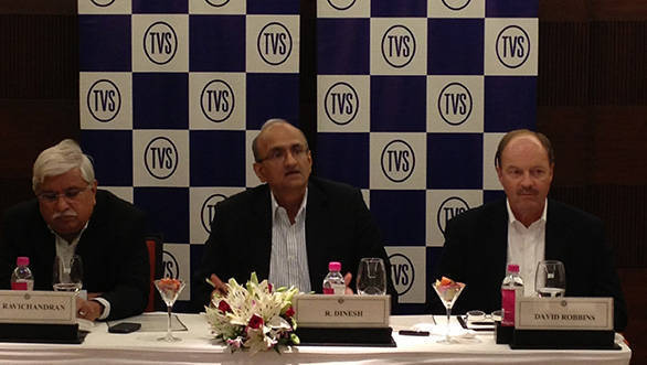 S. Ravichandran, Executive Director, TVS Logistics Services, R. Dinesh, Managing Director, TVS Logistics Services and Mr. David Robbins, President, Wainwright Industries during a press conference in Chennai