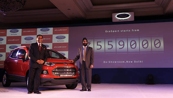 Ford officials announcing the price of the EcoSport in India