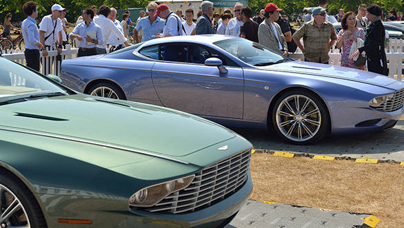 The green open-top DB9 centennial special is based on Aston Martin DB9 Volante