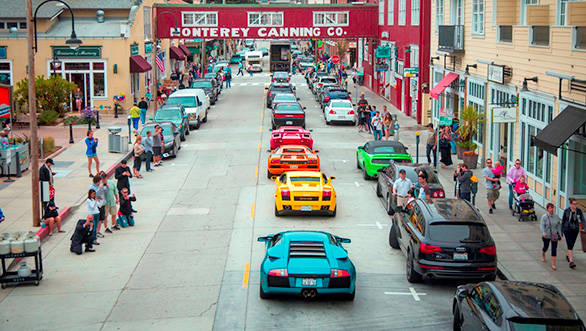 More than 50 new and vintage Lamborghini vehicles participated in a parade through downtown Monterey and Cannery