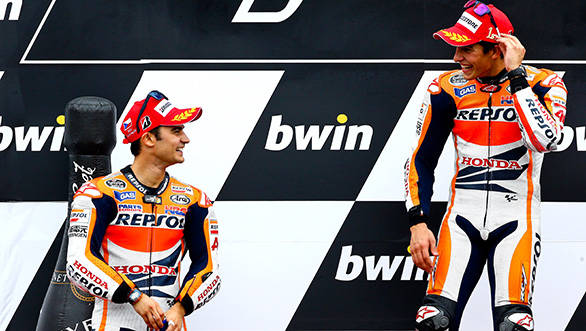 Pedrosa and Marquez look like happy team-mates here a one-two finish can do that, we hear