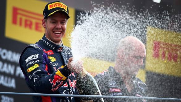 Sebastian Vettel takes his 32nd career win at Monza - champagne on the podium despite all the booing!