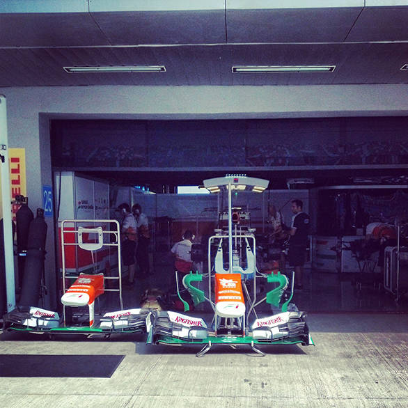 Body work lies outside the Sahara Force India pits