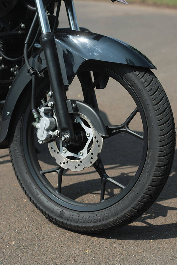 The front disc brake is set up with a strong initial bite