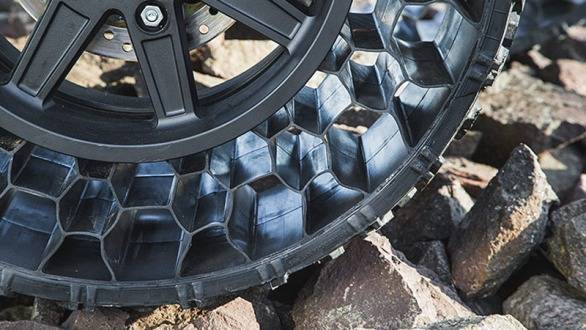 Polaris' 'Terrain Armor' tyres don't require air and cannot be punctured, ripped or torn