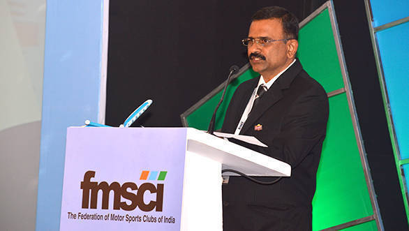 Newly elected FMSCI president, J Prithviraj, addresses the gathering at the FMSCI awards