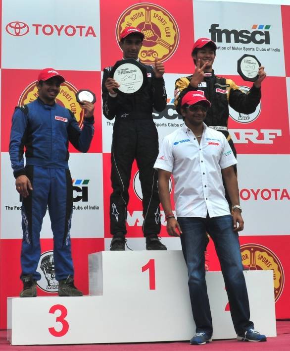 Tarun Reddy (centre) moves to a season in the Formula Renault BARC for 2014