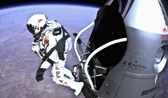The famous jump from the edge of space that saw the Austrian touch speeds of over 1350 kmph