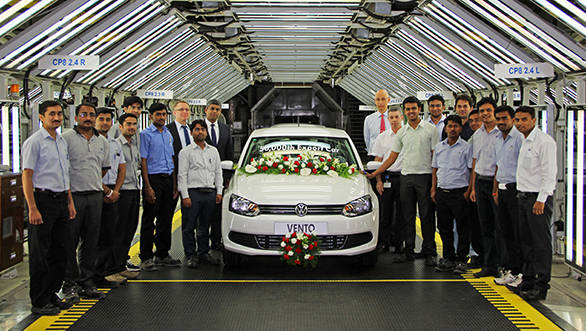 Volkswagen Top Management with the Employees at the 50,000th export car roll-out in Pune Plant