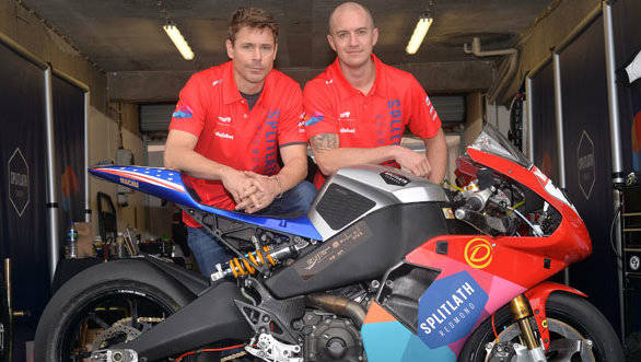 Mark Miller and Brandon Cretu with the 1190RS that they will compete with at the 2014 IOMTT