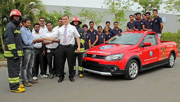 The keys of Firefighting car being handed over to the Fire Department of Volkswagen Pune Plant