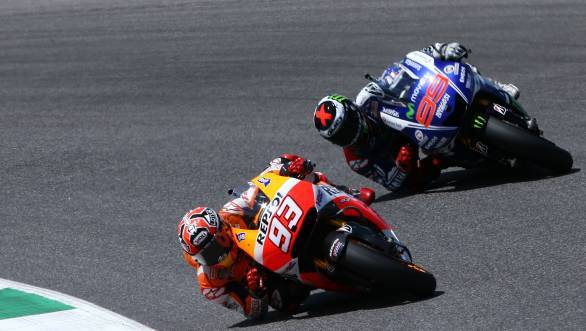 Marc Marquez leads Jorge Lorenzo in the Mugello thriller