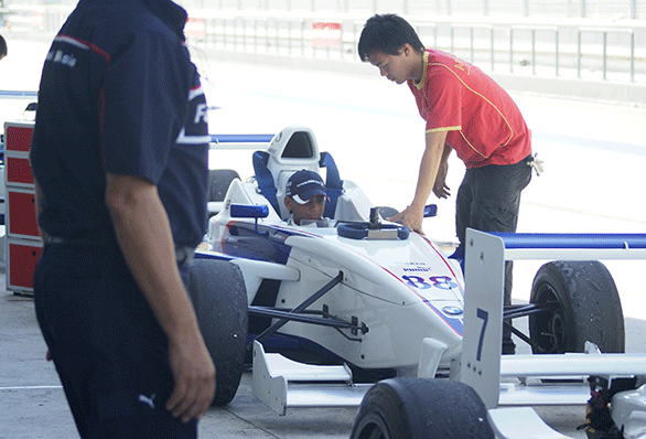 Here, he is all of 13 years old and getting ready for five laps in a Formula BMW
