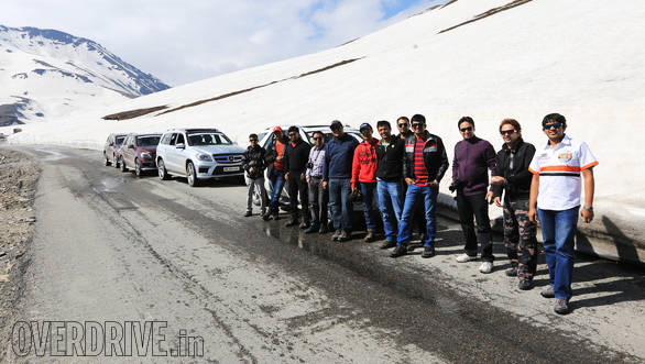 The group enjoys the peace and beauty at the top of Rohtang pass