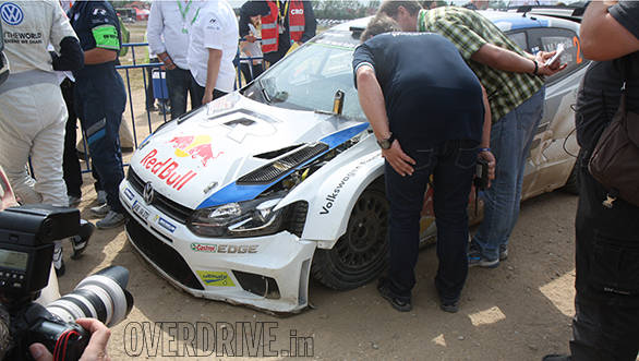 Here's Jari-Matti Latvala's car after the Finnish driver hit a rock on SS14