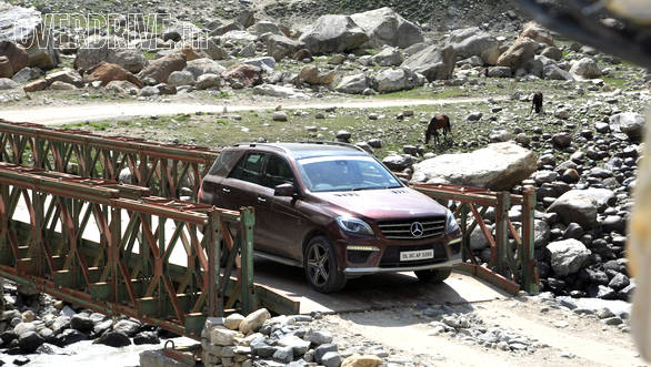 Crossing over the bridge, one at a time at Chatru, near our camp site at Spiti valley