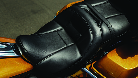 The leather seat on the CVO Limited is relatively simple as CVOs go. We've seen some lovely seats with incredible detail and etchings in them in the CVO line
