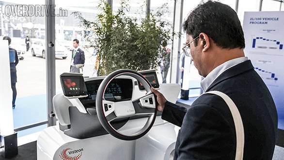 Visteon was one of many technology providers showcasing tech like the e-bee driving system that uses cameras and social media on the touchscreen display areas