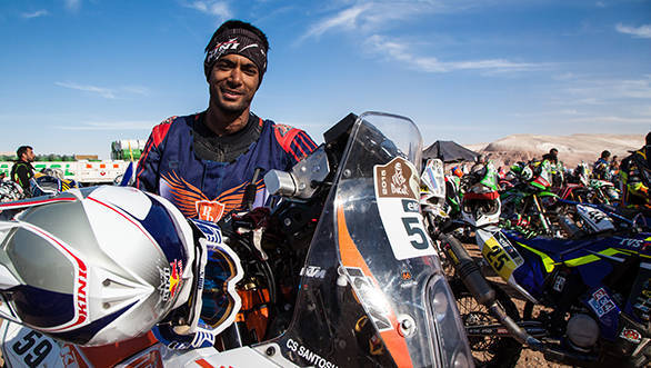 All smiles is our own CS Santosh at the bivouac. It's been a tough few days of riding but Santosh seems to be doing well on his Dakar debut