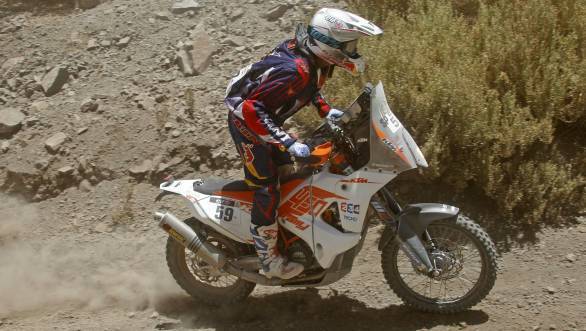 The rocky terrain of Stage 4 of the 2015 Dakar Rally proved to be challenging for CS Santosh