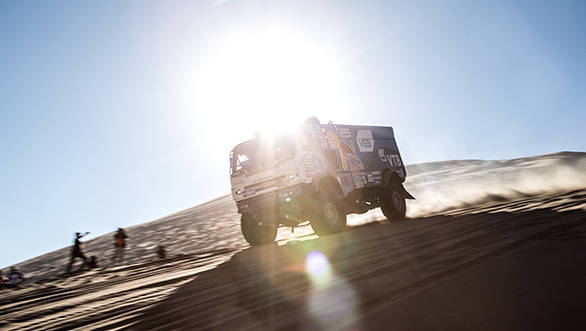 Eduard Nikolaev and his Kamaz team-mates have locked out the top three positions in the truck category.