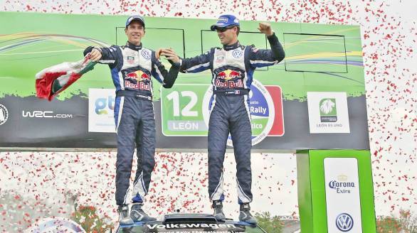 Sebastien Ogier and Julien Ingrassia celebrate their Rally Mexico win