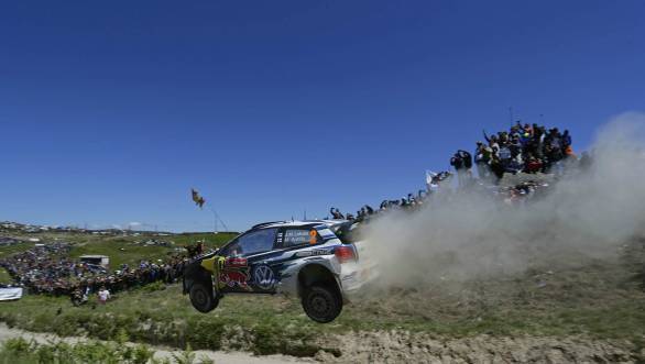 Latvala yumped his way to victory at Rally Portugal, ahead of VW team-mates Ogier and Mikkelsen