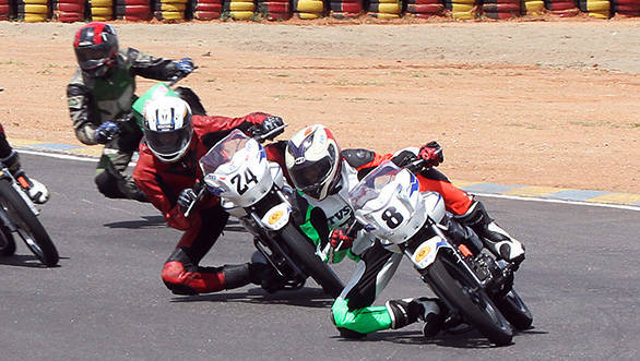 Kannan Karnan of TVS Racing who won the second race of the Group D (135cc) Novice class with four stitches on his left hand