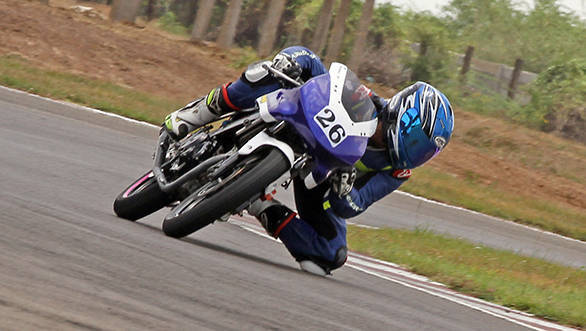 Prabhu Arunagiri of Moto-Rev Yamaha Racing team, winner of the Group C (165cc) Open race in the second round of the MMSC FMSCI Indian National Motorcycle Racing Championship in Chennai on Saturday.?
