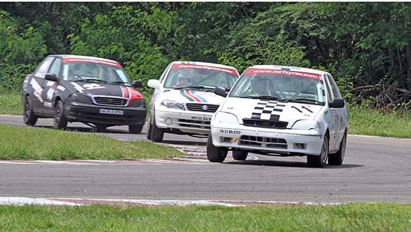 Red Rooster Racing's Sidharth Balasundaram (No.11), winner of both the races in the Indian Junior Touring Cars category besides the championship in the class in the fifth and final round of the MMSC-Fmsci Indian National Racing Championship in Chennai on Sunday