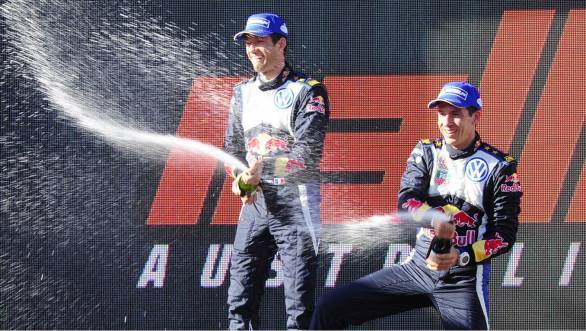 Ogier and Ingrassia celebrate their win in Australia as well as the 2015 WRC title