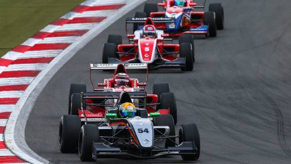 Jehan on his way to a seventh place finish in Race 1 of the Formula Renault 2.0 Eurocup at the Nurburgring