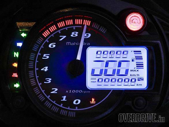 The multi-function instrumentation of the Mojo has read-outs for 0-100, top speed recoded and best RPM achieved among the regular read-outs
