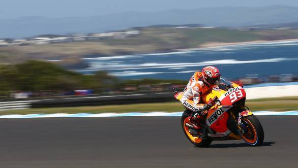 Marc Marquez en route his eighth pole of the 2015 season of MotoGP at Phillip Island