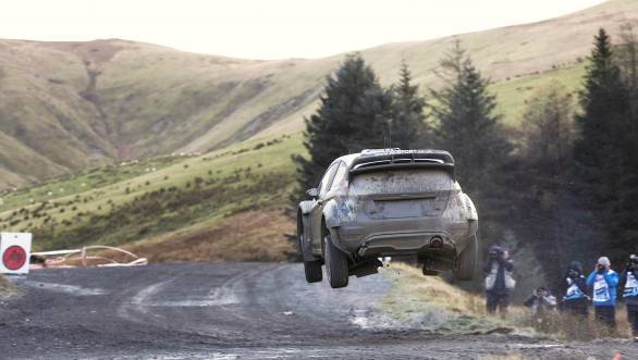 Ott Tanak airborne during the 2015 Wales Rally GB