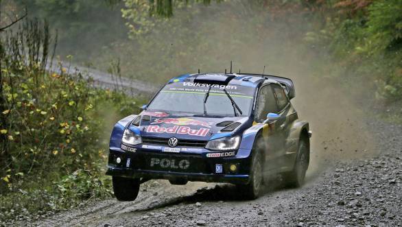 Sebastien Ogier on his way to victory at the season-ending Wales Rally GB