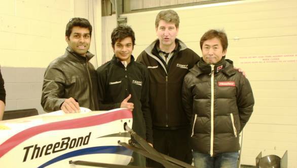 Arjun Maini with his mentor Karun Chandhok and members of the T-Sport team with whom he will compete in the 2015 Macau GP