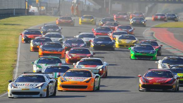 Gautam Singhania in his Ferrari 458 Challenge that's painted in the Indian tricolour, during the race start at Mugello