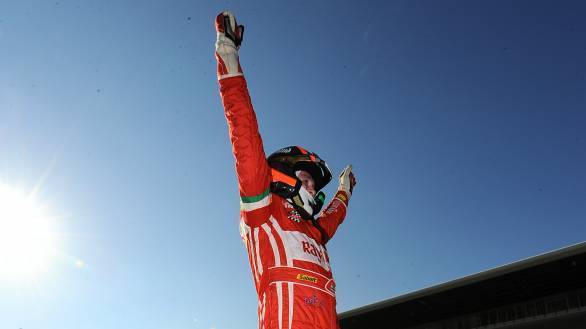 Singhania celebrates his second-place in the championship in the Ferrari Challenge Coppa Shell category