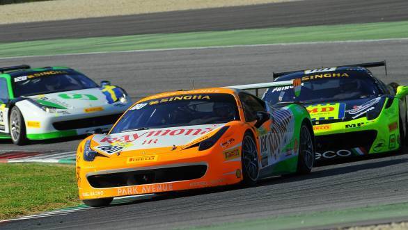 Singhania leads the pack in the tricoloured Ferrari 458 Challenge