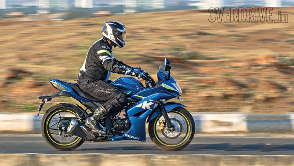 Rishabh looks racy here but the Gixxer can seat you quite upright although the pegs are a little rear set