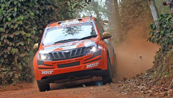 Gaurav Gill and co-driver Musa Sherif top the timing sheets at the end of the second day of the Coffee Day Rally at Chikmagalur