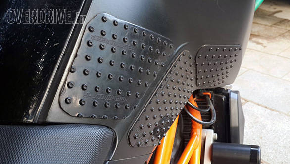 Stomp Grips help you hold the bike with your thighs better, which improves control