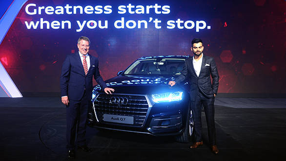 Mr. Joe King, Head, Audi India with Virat Kohli, Captain of Indian Test Cricket Team at the launch of new Audi Q7