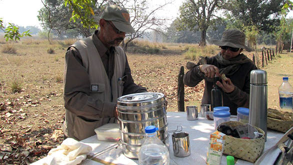Eric D'Cunha and his wife Joylette setting up our breakfast in Kanha Tiger Reserve