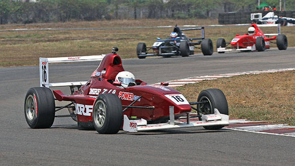 Karthik Tharani (16) who scored a double win in the MRF FF1600 championship