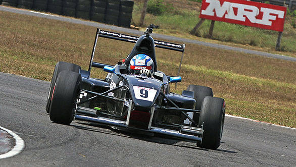 Vikash Anand taking his second win of the season in the MRF FF1600 championship
