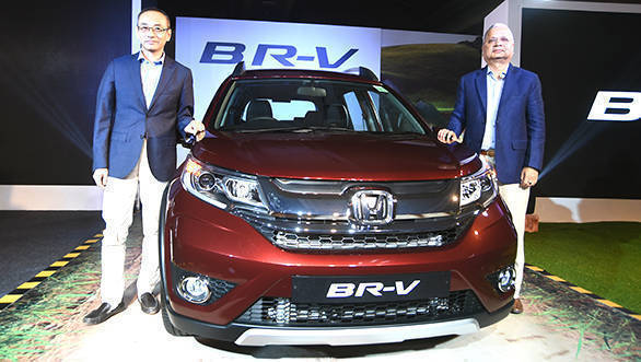 (L-R) Yoichiro Ueno, President & CEO & Raman Sharma, SVP & Director, Honda Cars India at the launch of its Bold and Versatile Honda BR-V