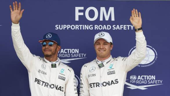 Lewis Hamilton and team-mate Nico Rosberg lock out the front row at the 2016 British GP